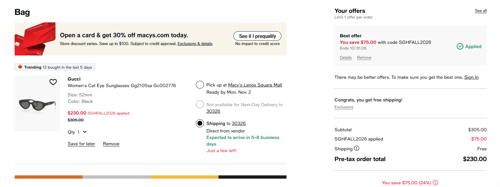 Working Macy’s coupon applied at checkout on Oct. 23, 2026